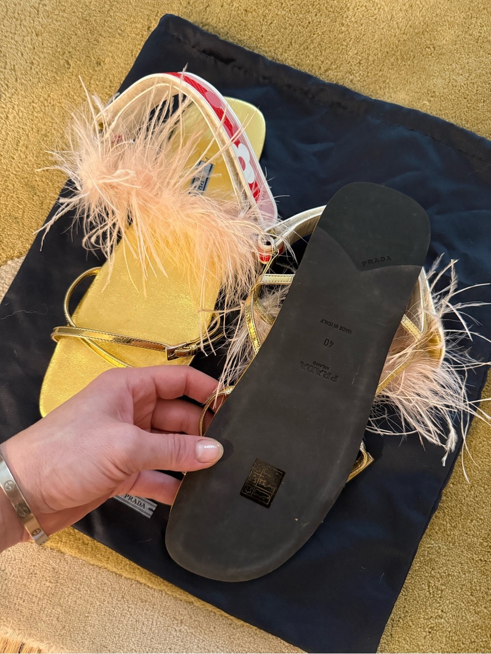 Authentic Prada Gold Leather Feather Sandals - Picture 5 of 10
